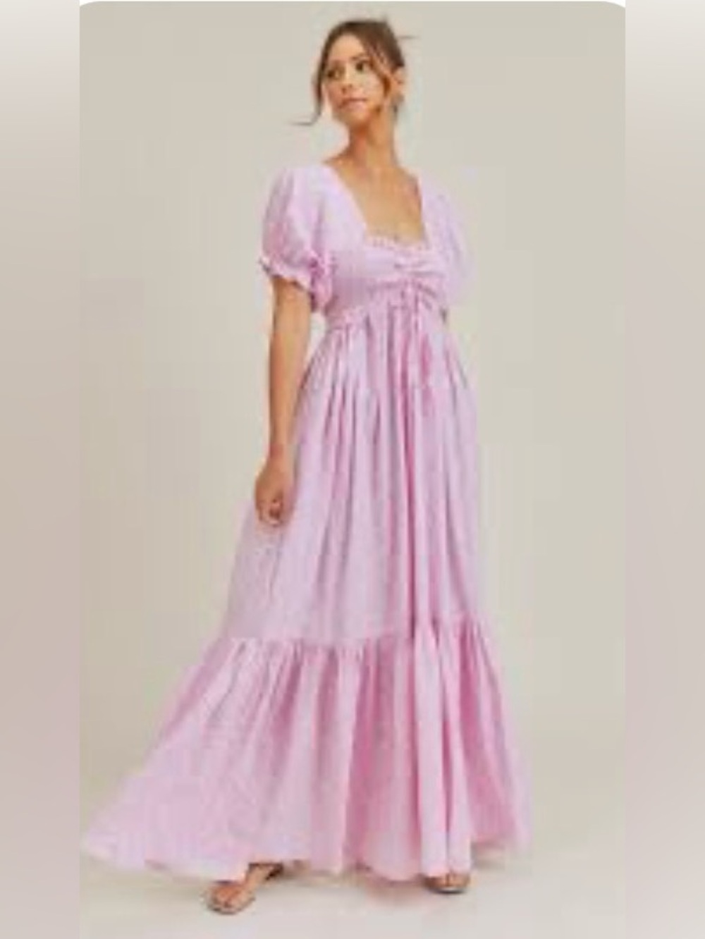 Mable Pink Smocked Maxi Dress Size Med Cottagecore Ditsy Floral Puff Sleeve Boho